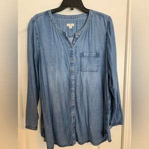 JJill Large denim button down tunic. 1 pocket long sleeves